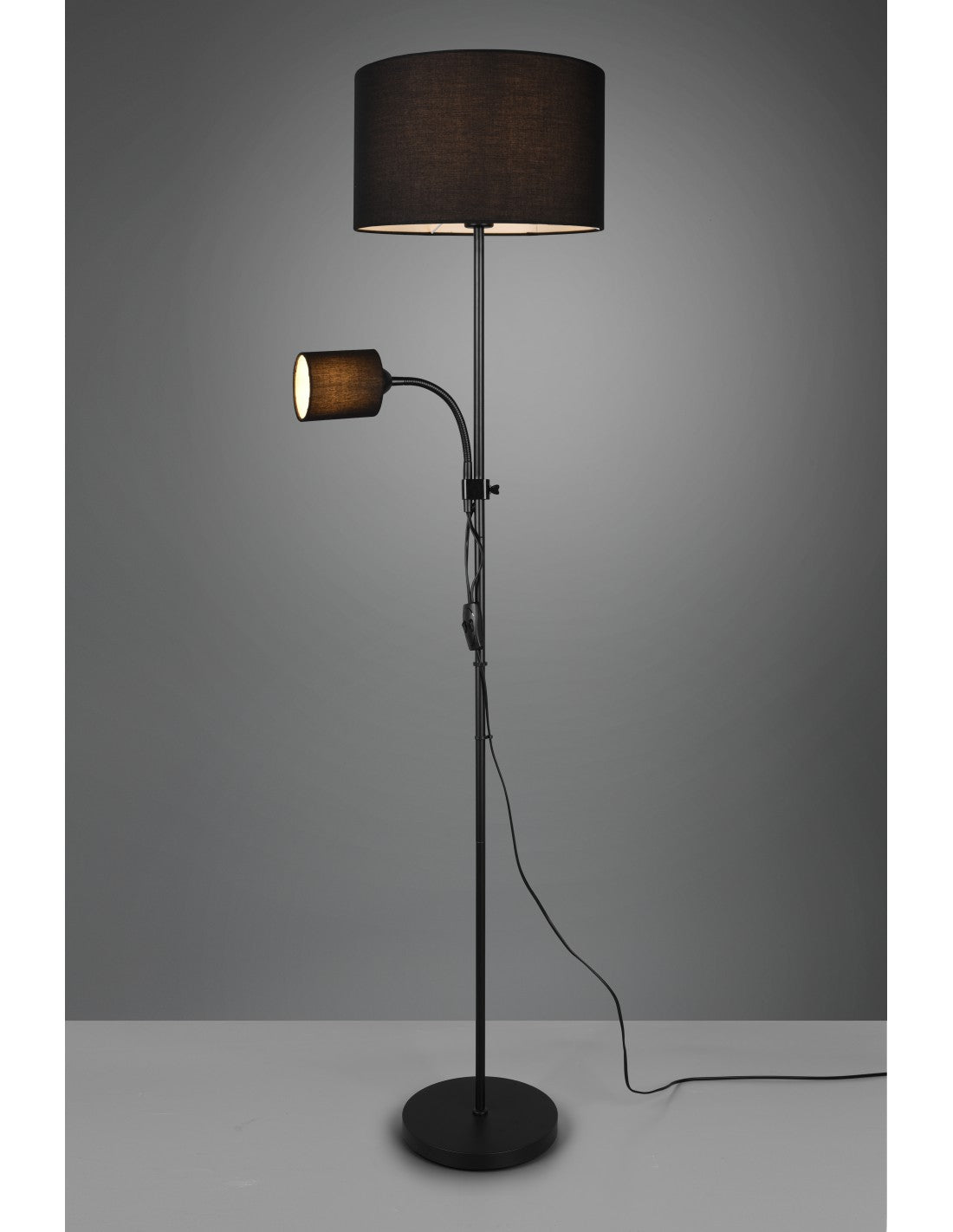 Owen Stehleuchte 1xE27+Spot Schwarz und Stofflampenschirm L36 cm Trio Lighting