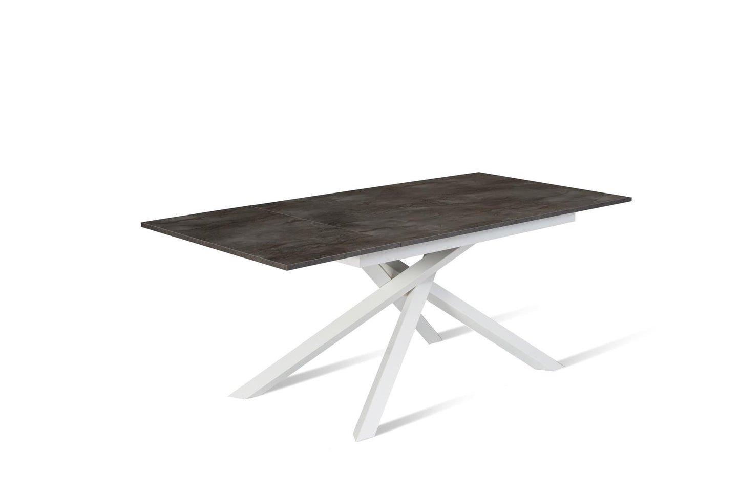 Ausziehbarer grau-weißer Betontisch 90 cm x 140-190 cm H. 76 cm
