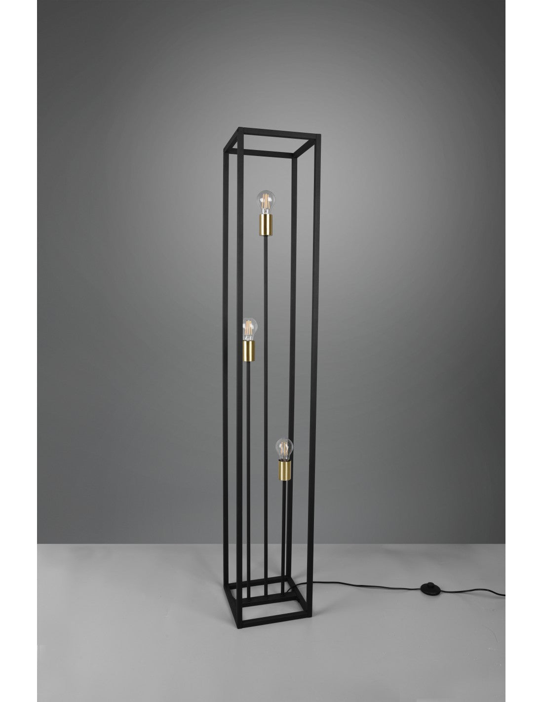 Stehlampe für Wohnzimmer, 3 Lichter, schwarzes Metallgestell, Vito Trio Lighting