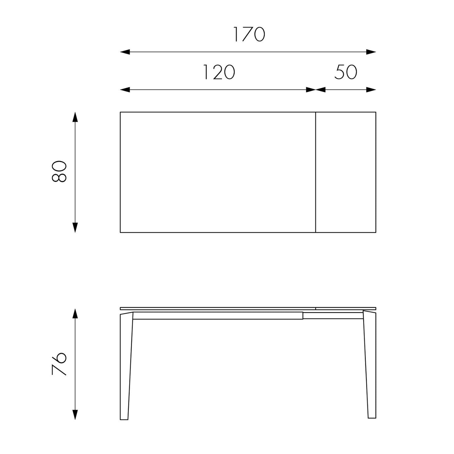 Ausziehbarer Tisch mit Keramikplatte 120/170x80 cm