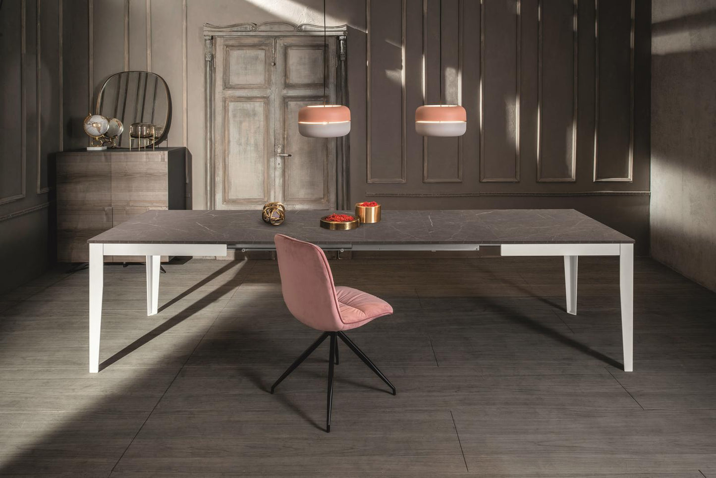 Anthrazit-weißer ausziehbarer Tisch 90 cm x 156-316 cm H. 76 cm