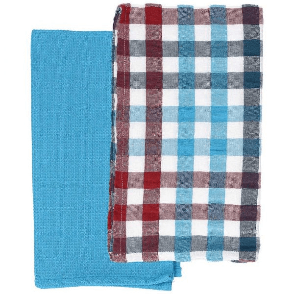 Set mit 2 Geschirrtüchern 50x70 cm, Erdbeeren, hellblaue Baumwolle