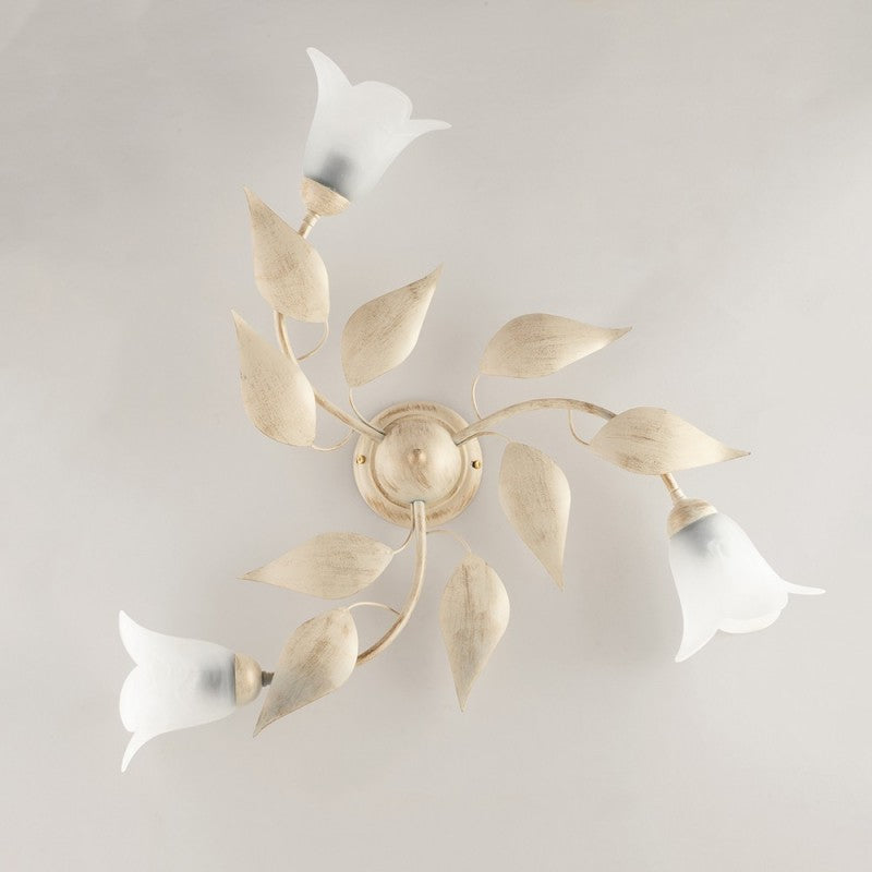 Eisen Deckenleuchte Ivory Gold drei Leuchten Glas Alabaster Bianchi 67x h20 cm