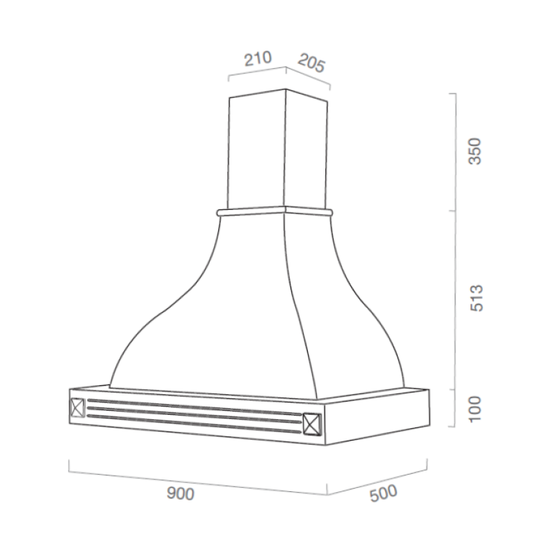 DIAMANTE weiße rustikale Dunstabzugshaube mit walnussfarbenem Intarsienholzrahmen 90 cm