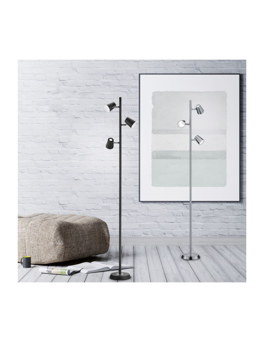 Lineare Stehleuchte mit 3 LED-Strahlern Narcos Nichel Trio Lighting