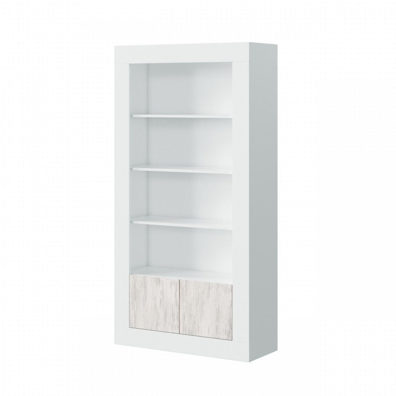 Modernes weißes Wohnzimmer-Bücherregal mit Türen, 94 x 35 x 181 h cm