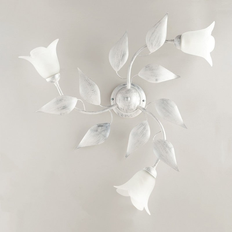 Plastikschiff Bianco Silber drei Lichter Alabastro Alabaster Bianchi 67x h20 cm