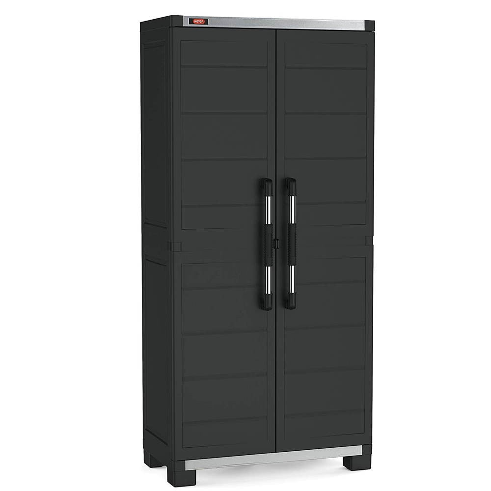 Hoher Kleiderschrank aus Kunststoff mit 4 verstärkten Einlegeböden 88x45x181H cm. schwarze Garage XL