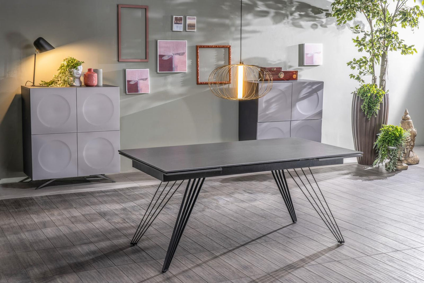 Ausziehbarer Tisch Vintage grau-mattschwarz 90 cm x 160-240 cm cm H. 76 cm