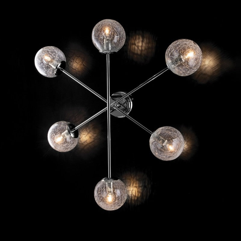 Moderne Wandleuchte aus poliertem Chromeisen, transparente Glaskugel 78 cm