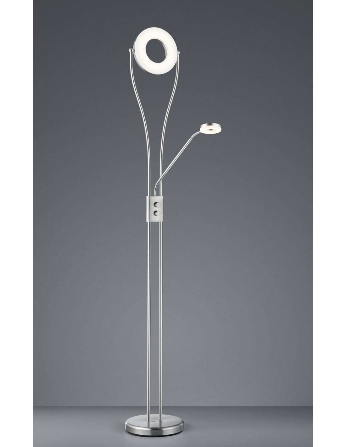 Rennes Nickel-LED-Stehlampe mit Trio-Beleuchtung, verstellbarem Leselicht