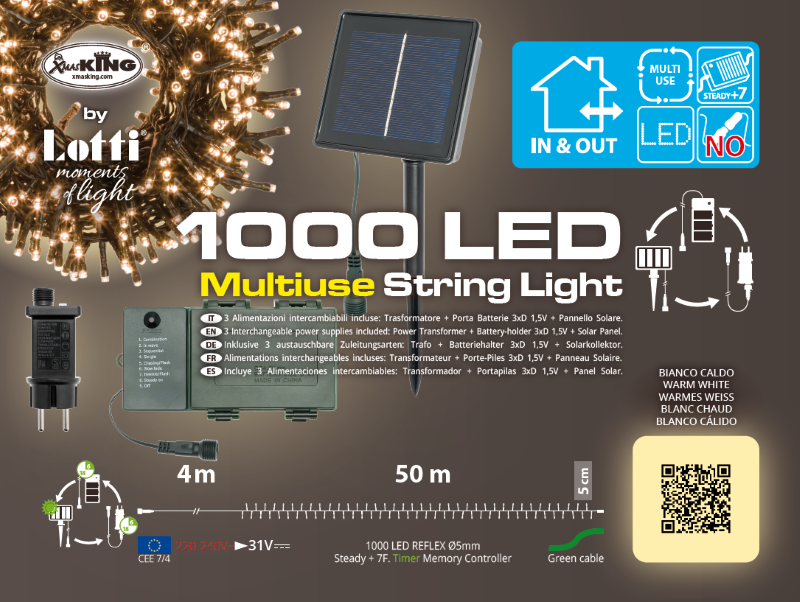 Mehrzweckkette 1000 LEDs 50m mit Solarpanel