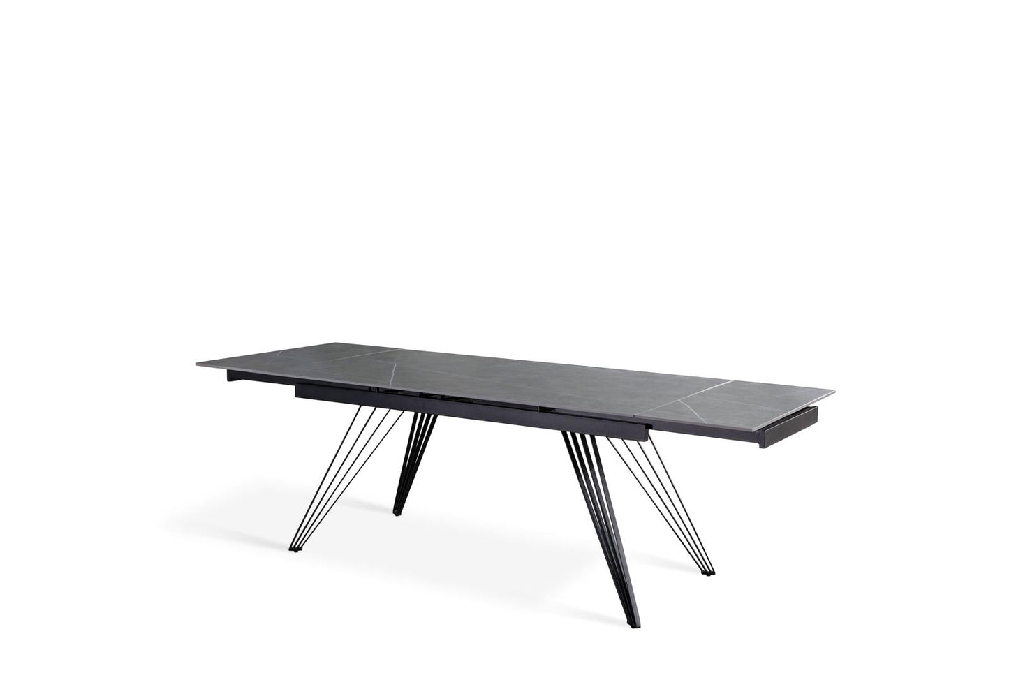 Ausziehbarer mattgrau-schwarzer Tisch 90 cm x 160-240 cm cm H. 76 cm