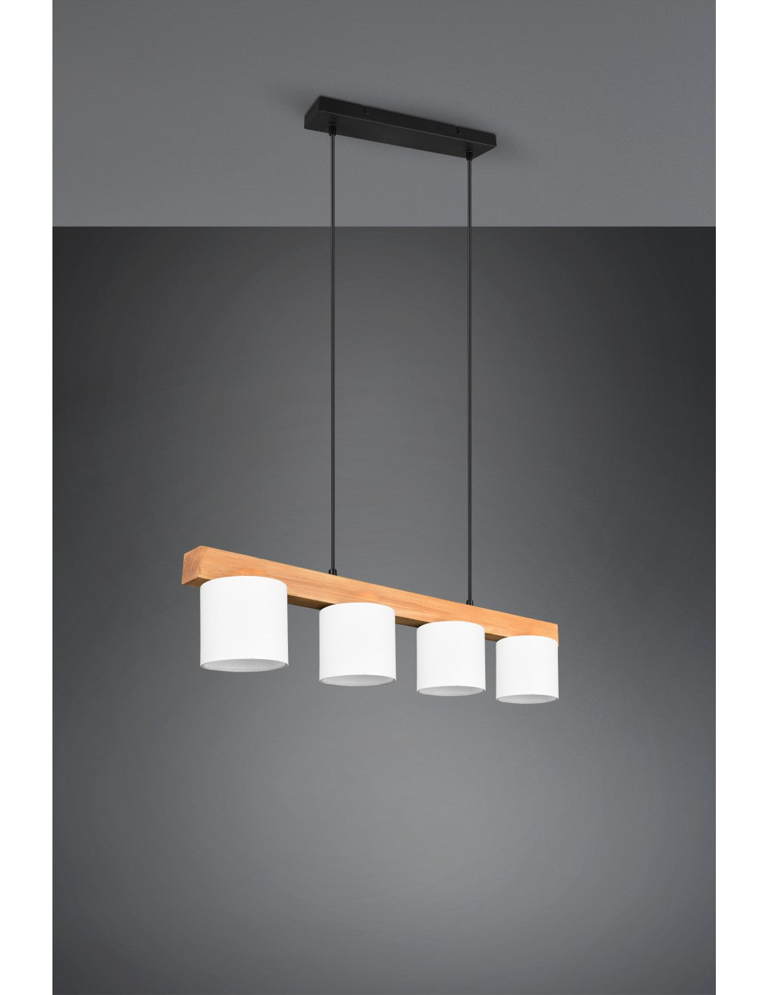 Hängeleuchter aus Holz mit 4 weißen Lampenschirmen Cameron Trio Lighting