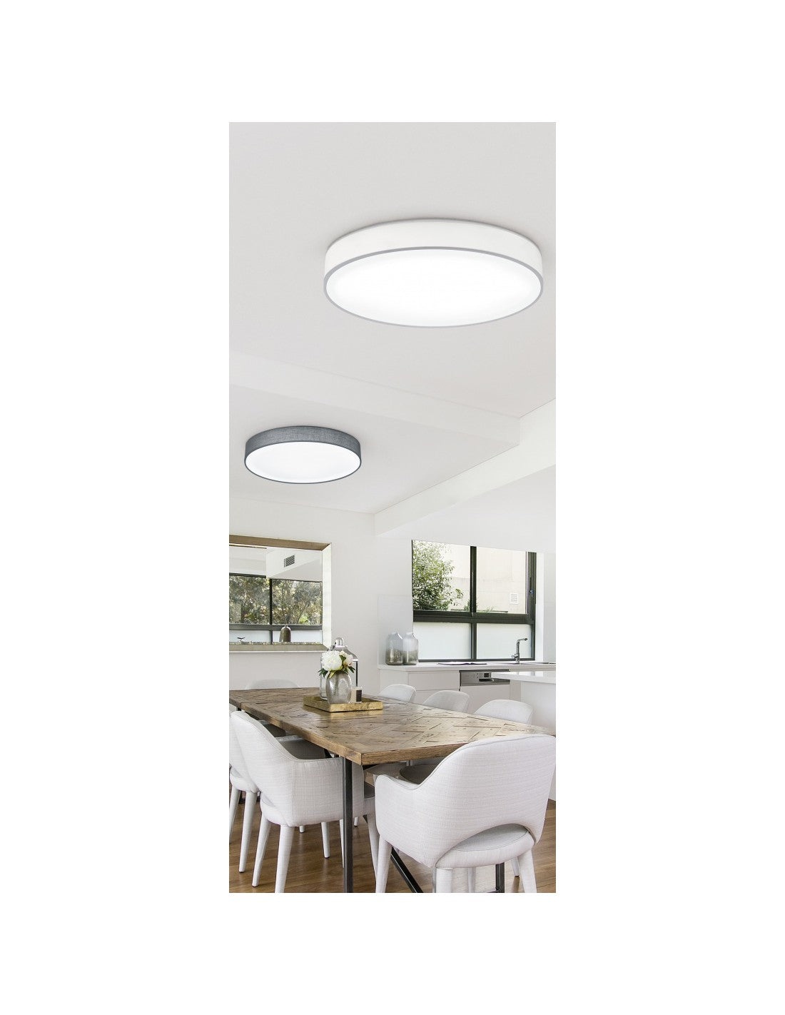 LED-Deckenleuchte mit Lugano-Lampenschirm aus weißem Stoff, Ø75 cm, Trio Lighting