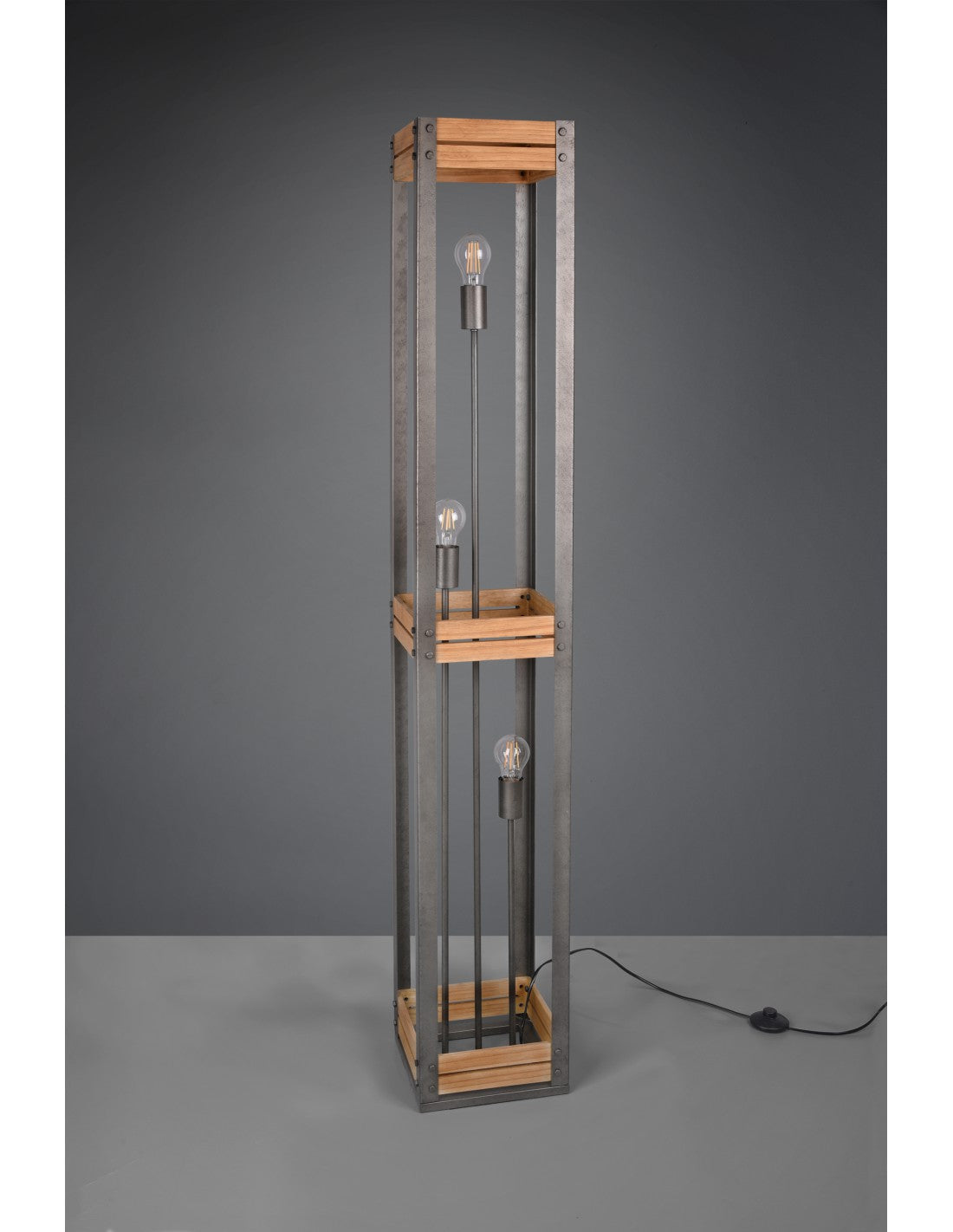 Stehleuchte Vintage Rustikal Naturholz Khan Antik Nickel H153 cm Trio Lighting