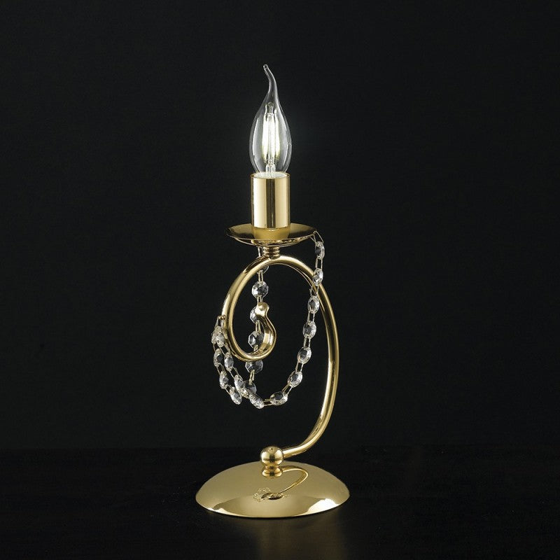 Goldene Nachttischlampe aus Eisen mit Strasssteinen, 27 cm hoch