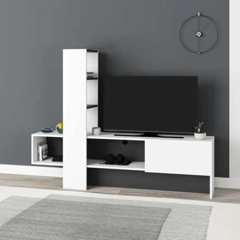 Anthrazitweißer TV-Schrank Troya mit Klapptür