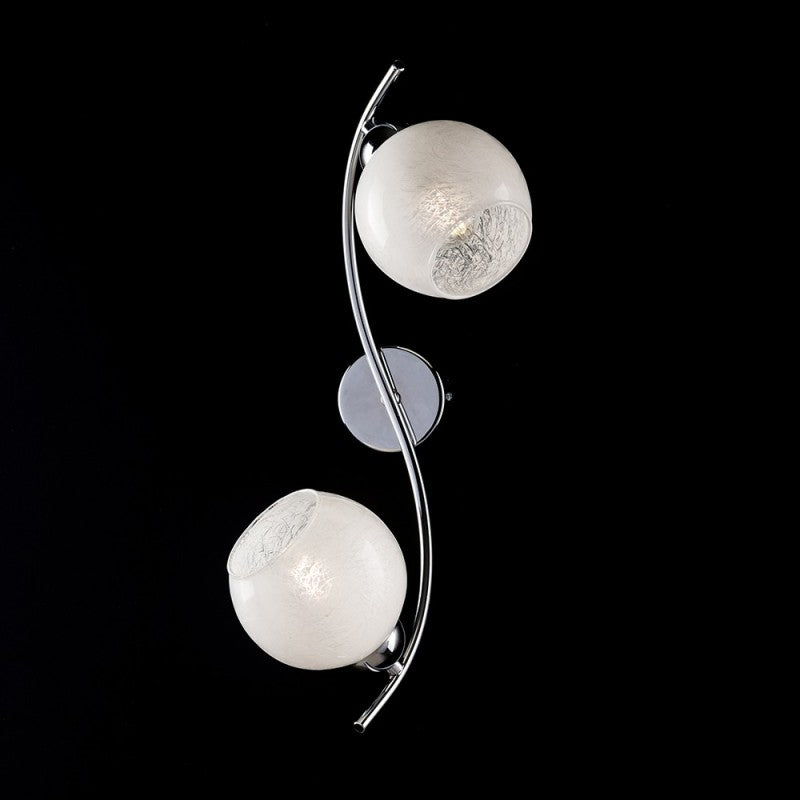 Deckenleuchte aus poliertem verchromtem Eisen mit weißem Glas, 2 Lichter, 45 x 25 x H. 21 cm