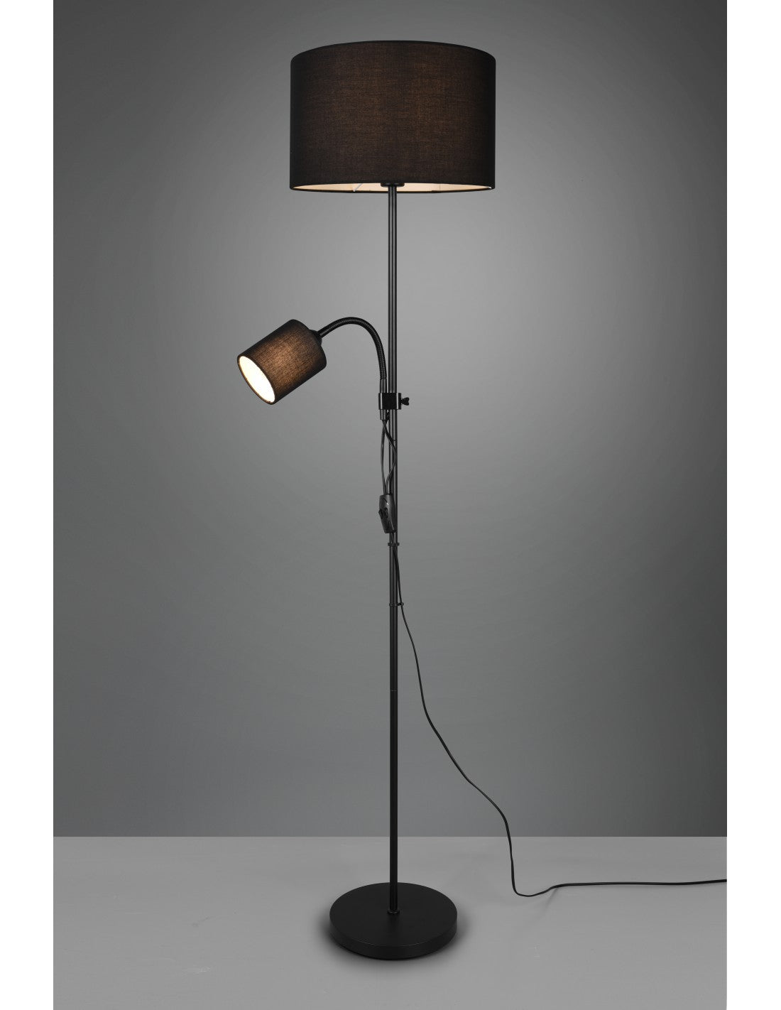 Owen Stehleuchte 1xE27+Spot Schwarz und Stofflampenschirm L36 cm Trio Lighting