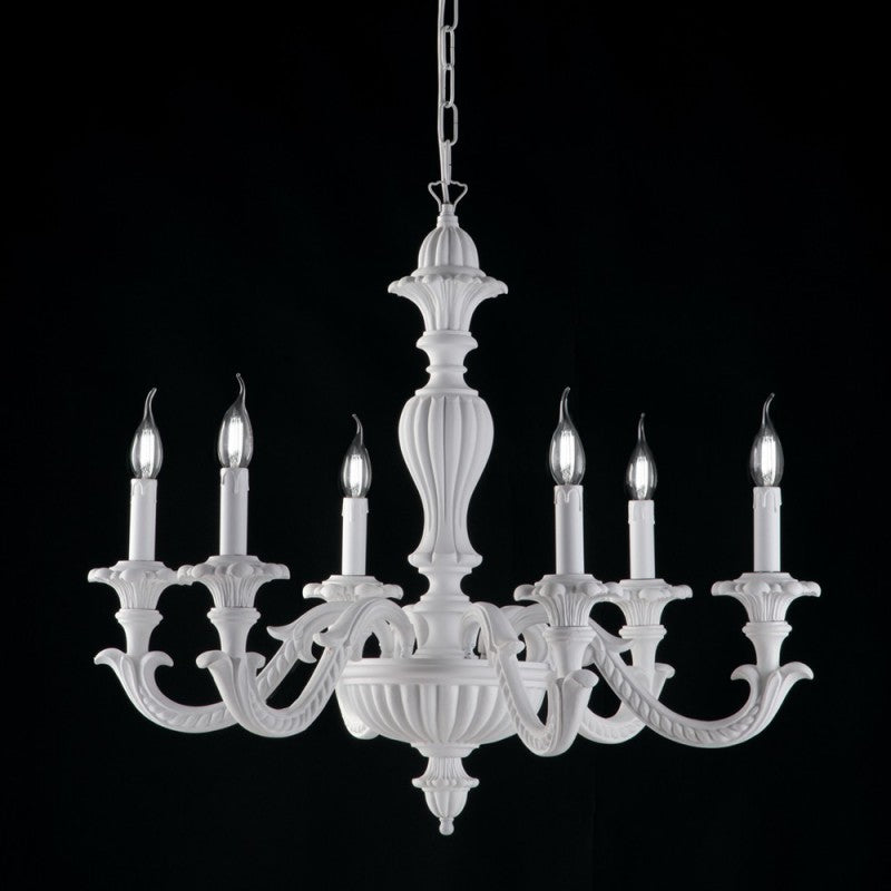 Shabby-Kronleuchter aus weißem Holz und Zellstoff mit 6 Lichtern