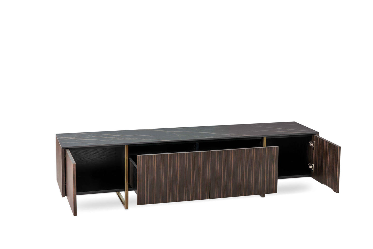 TV-Ständer aus schwarzem Ebenholz, 400 cm x 1800 cm, H. 450 cm