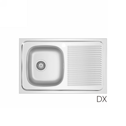 Aufsatzwaschbecken aus Edelstahl Mod. LA02 80x50 cm mit Abtropffläche rechts