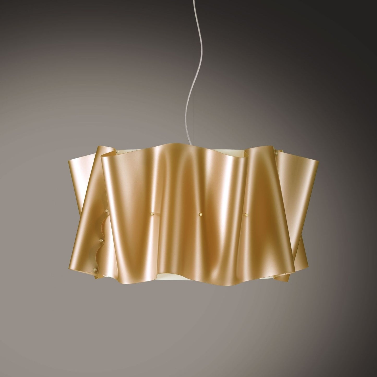 Neue goldene 3-Licht-Aufhängung aus verchromtem Metall cm. 60 x 32h