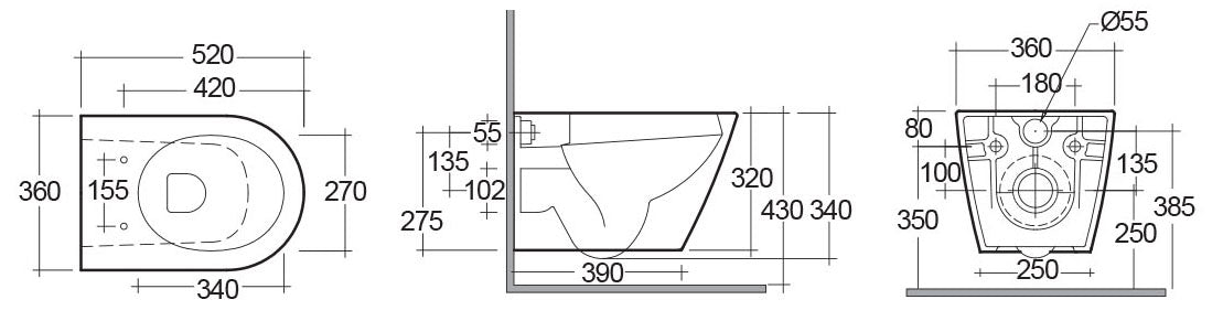 Randloses Resort-Hänge-WC mit versteckter Befestigung