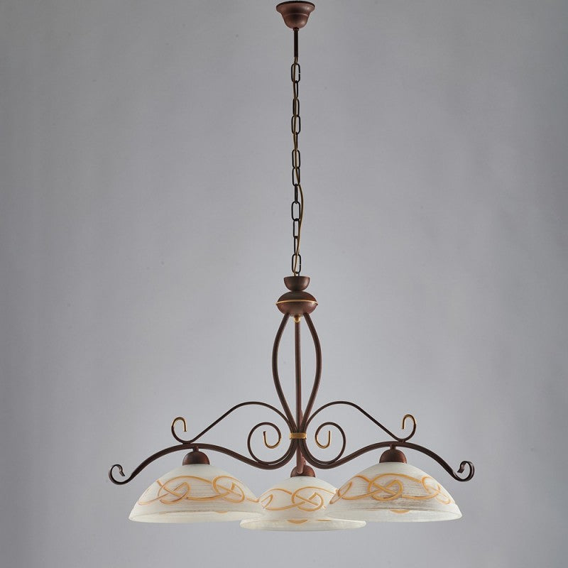 Kronleuchter aus rostigem schwarzem Eisen mit Goldfinish, drei Lichter, 71 x H56 cm