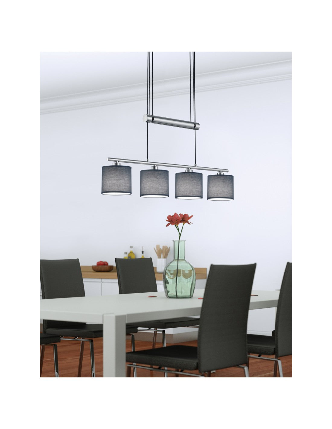 Aufhängung Garda Nickel 4 Lampen Stoff Grau L77 cm Trio Beleuchtung