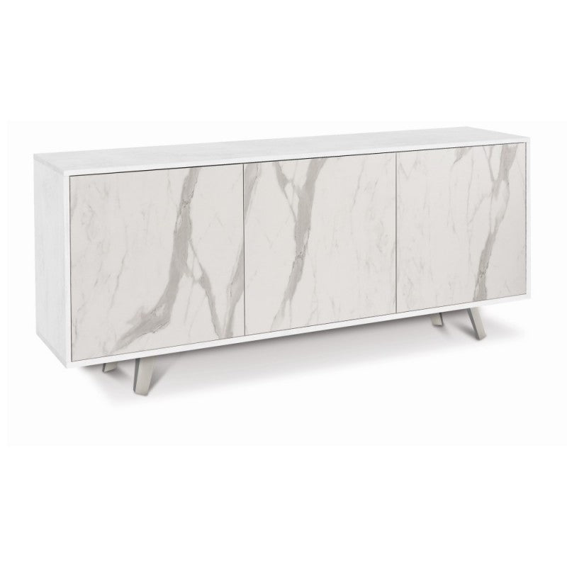 Dreitüriges Sideboard aus weißem Ossido-Marmor, 177 x 41 x 74 cm