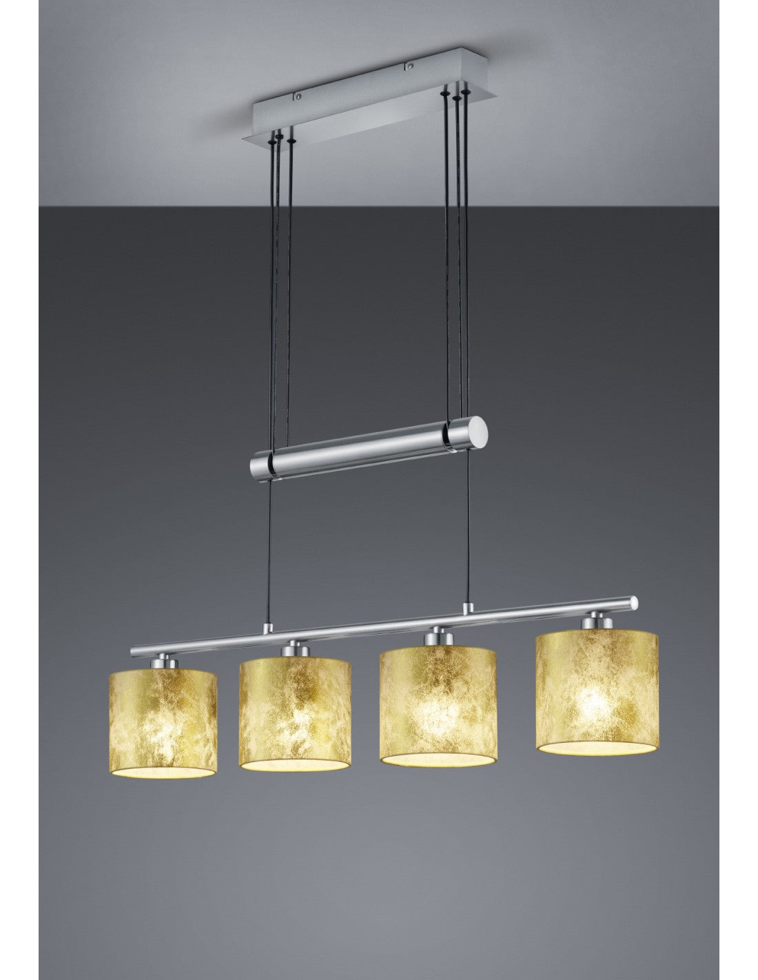 Suspension von Garda Nichel 4 Paralumi Tessuto Oro L77 cm Trio Lighting