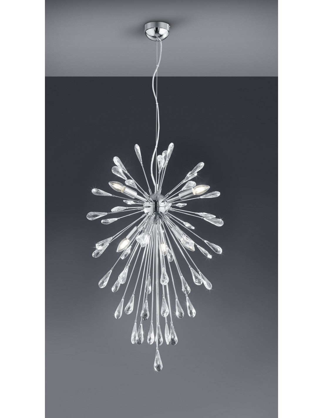 Hängefeuerwerk 7 Lichter Minsk Chrom mit Kristalltropfen Trio-Beleuchtung