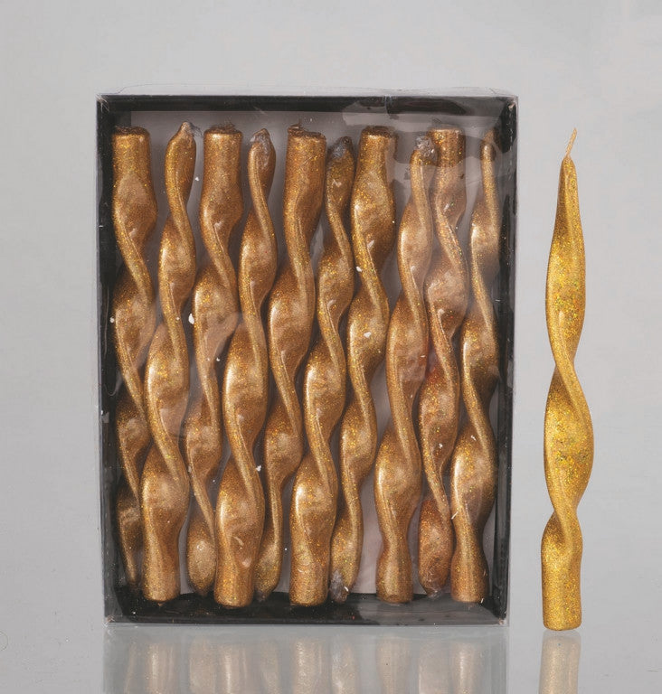 Kerze 26 cm, goldene Glitzerflamme, Weihnachtsdekoration