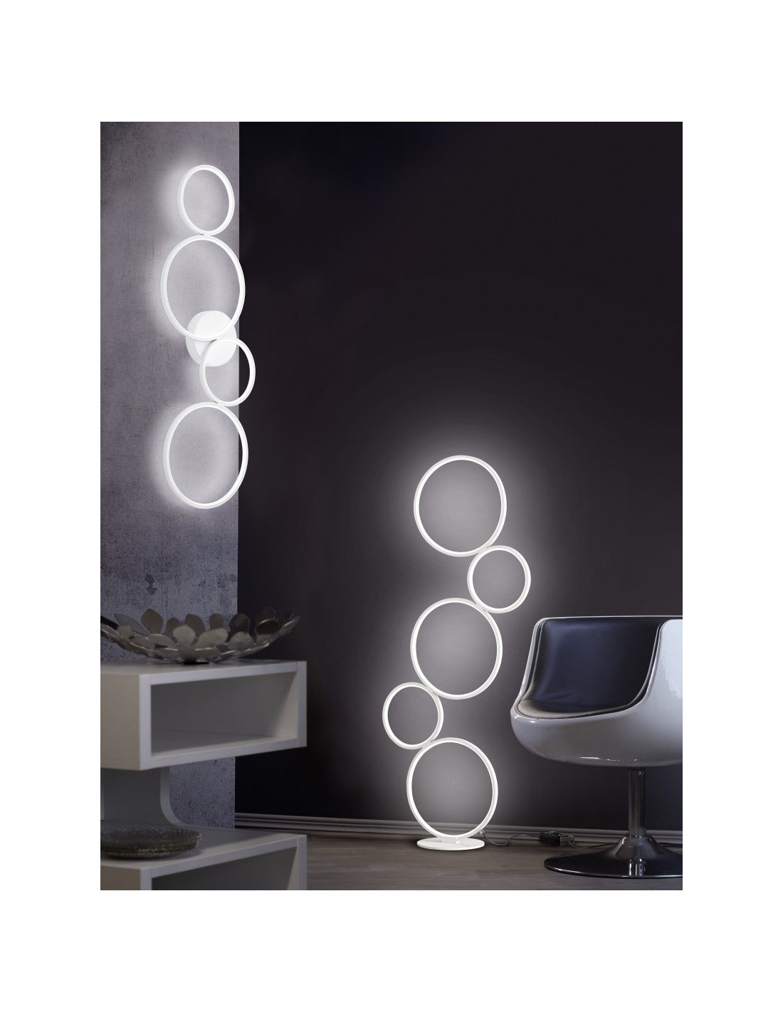Rondo Stehleuchte 5 weiße LED-Kreise H115 cm Trio Lighting