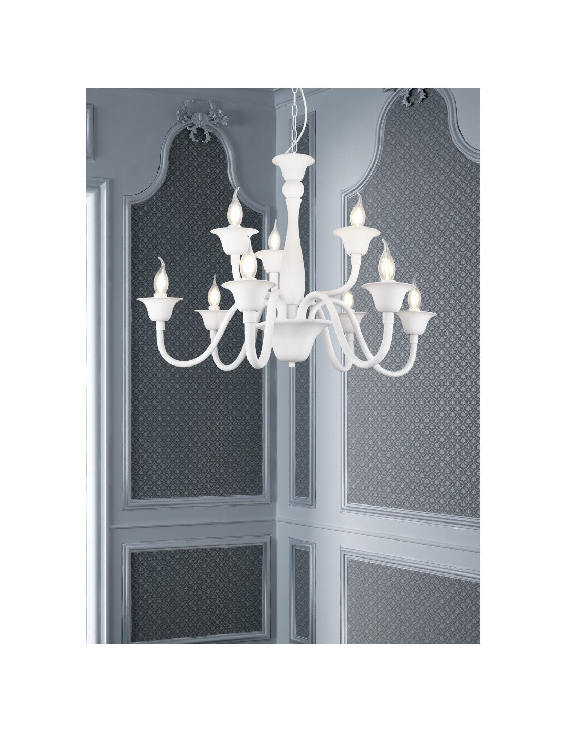 Weißer Esszimmer-Kronleuchter mit 9 Lichtern und Kette Elsa Trio Lighting