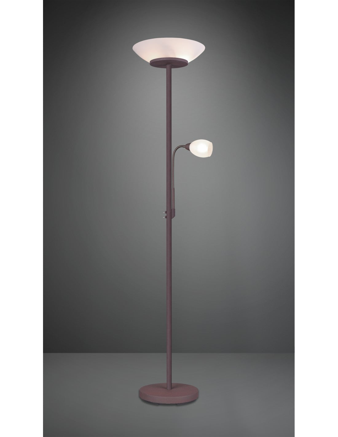 Piantana Con Spot aus Leser Gerry Ruggine Vetro Bianco Ø34 cm Trio Lighting