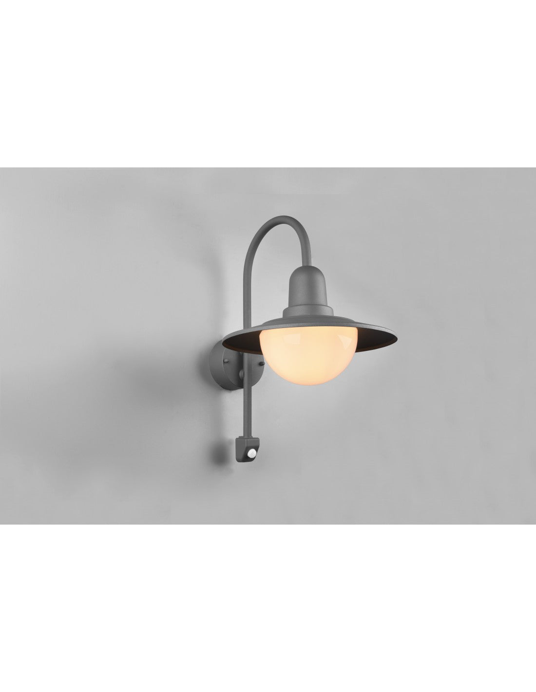 Vintage-Applikation mit gebogenem Arm, Anthrazit, mit Bewegungssensor, IP44, Norman Trio Lighting