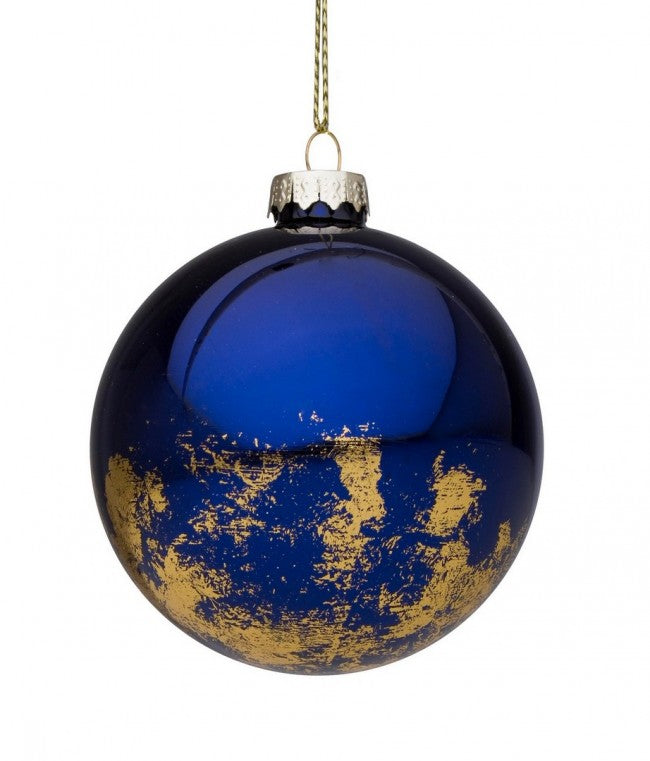 12x Kugel VT Pinsel Blau-Gold D80