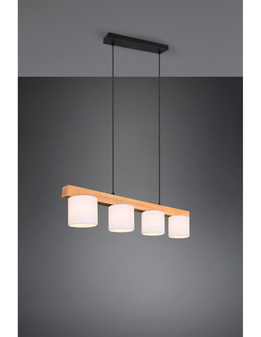 Hängeleuchter aus Holz mit 4 weißen Lampenschirmen Cameron Trio Lighting