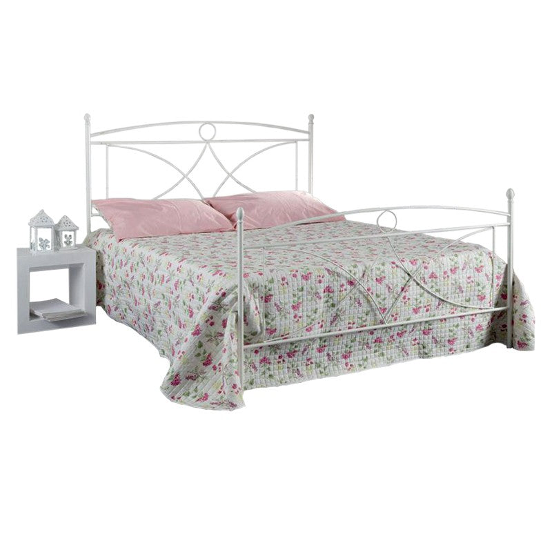 Weißes Queen-Size-Eisenbett ALICE mit Fußteil 126 x 208 x H 128 cm