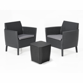 Outdoor-Lounge-Set, 2 Stühle, 1 Garten-Balkontisch aus Kunstharz