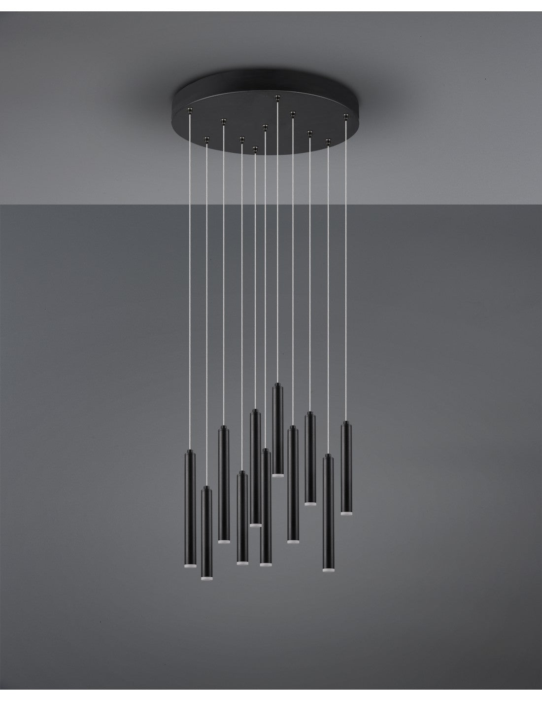 Moderne Rohraufhängung 11 schwarze LED-Röhren Ø40 cm Trio-Beleuchtung