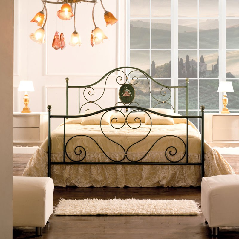 Doppelbett aus Eisen mit Fußteil Grün LORY 170x208x h130 cm