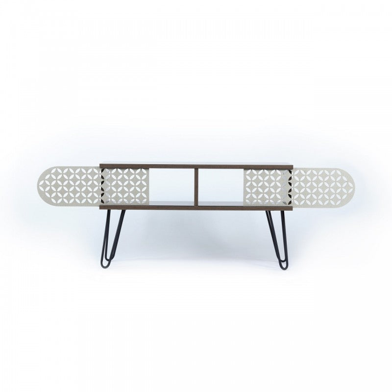 Industrieller urbaner TV-Ständer aus schwarzem Walnussholz, cm 106 x 30 x 48 h