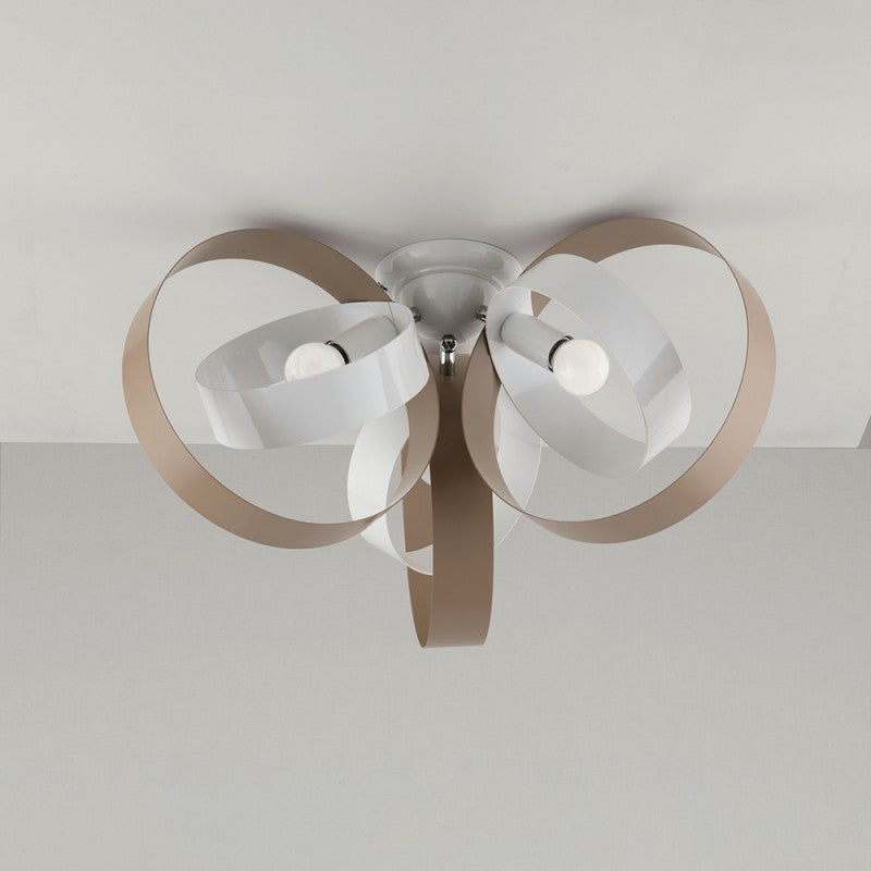 Moderne Deckenleuchte aus Eisen mit drei Lichtern, dreiflammig, weiß taubengrau, 44x h26 cm