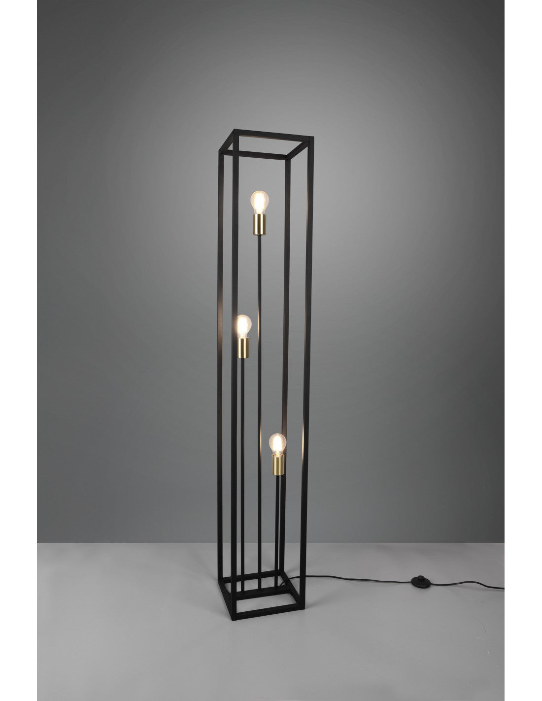 Stehlampe für Wohnzimmer, 3 Lichter, schwarzes Metallgestell, Vito Trio Lighting