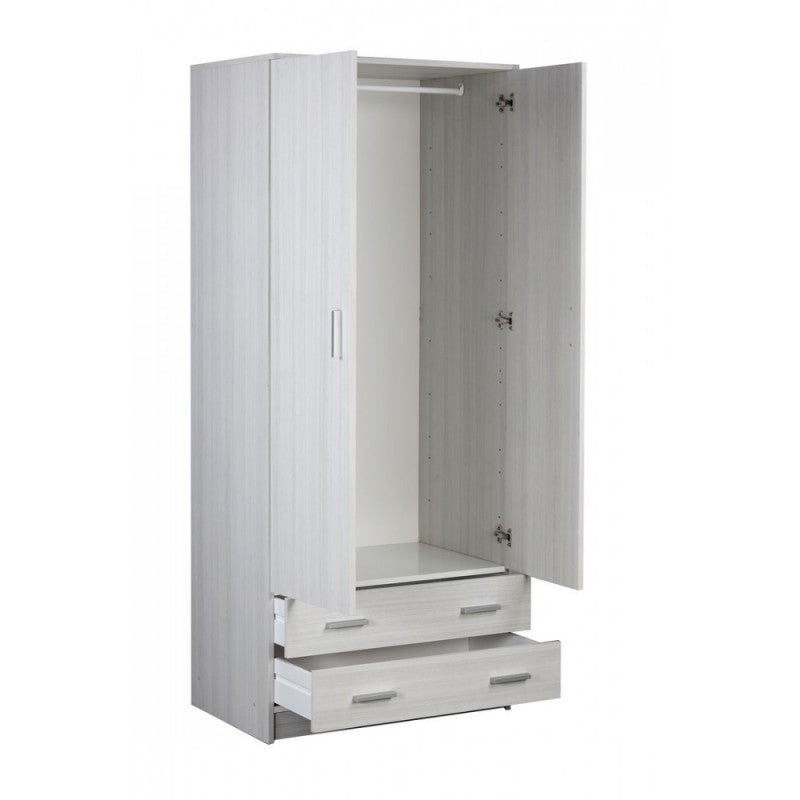 Mehrzweckschrank mit zwei Türen und zwei Schubladen Weiß 77x52x h182 cm