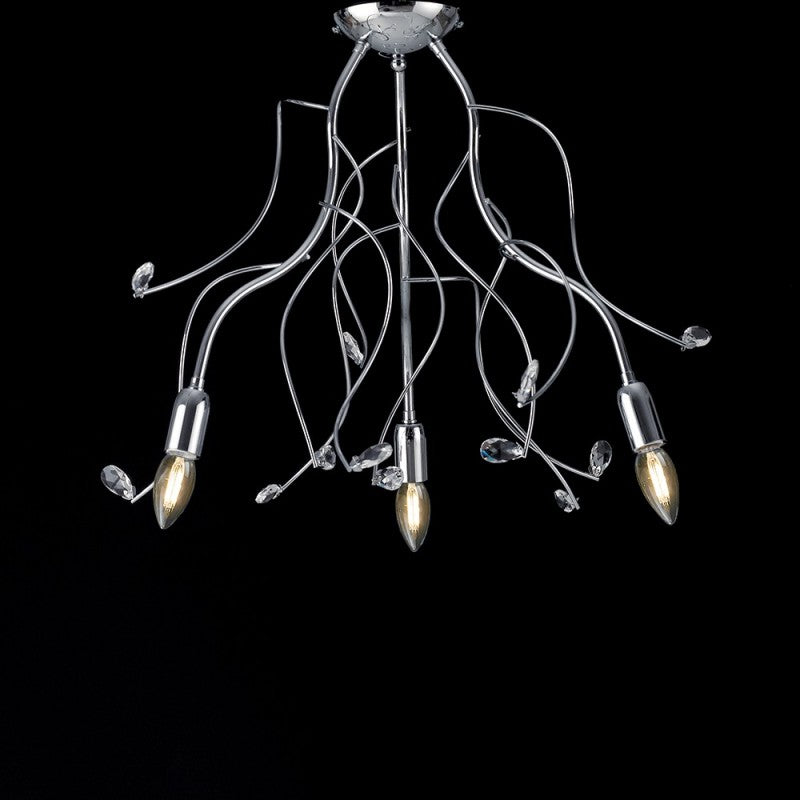 Deckenleuchte aus poliertem verchromtem Eisen mit Kristall-Strasssteinen, 3-flammig, 56 cm